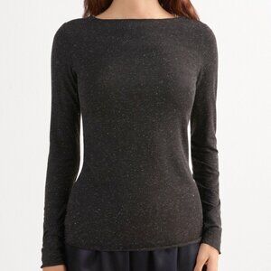 Intimissimi Black Crewneck Top in Modal Light with Cashmere Lamé - NWT